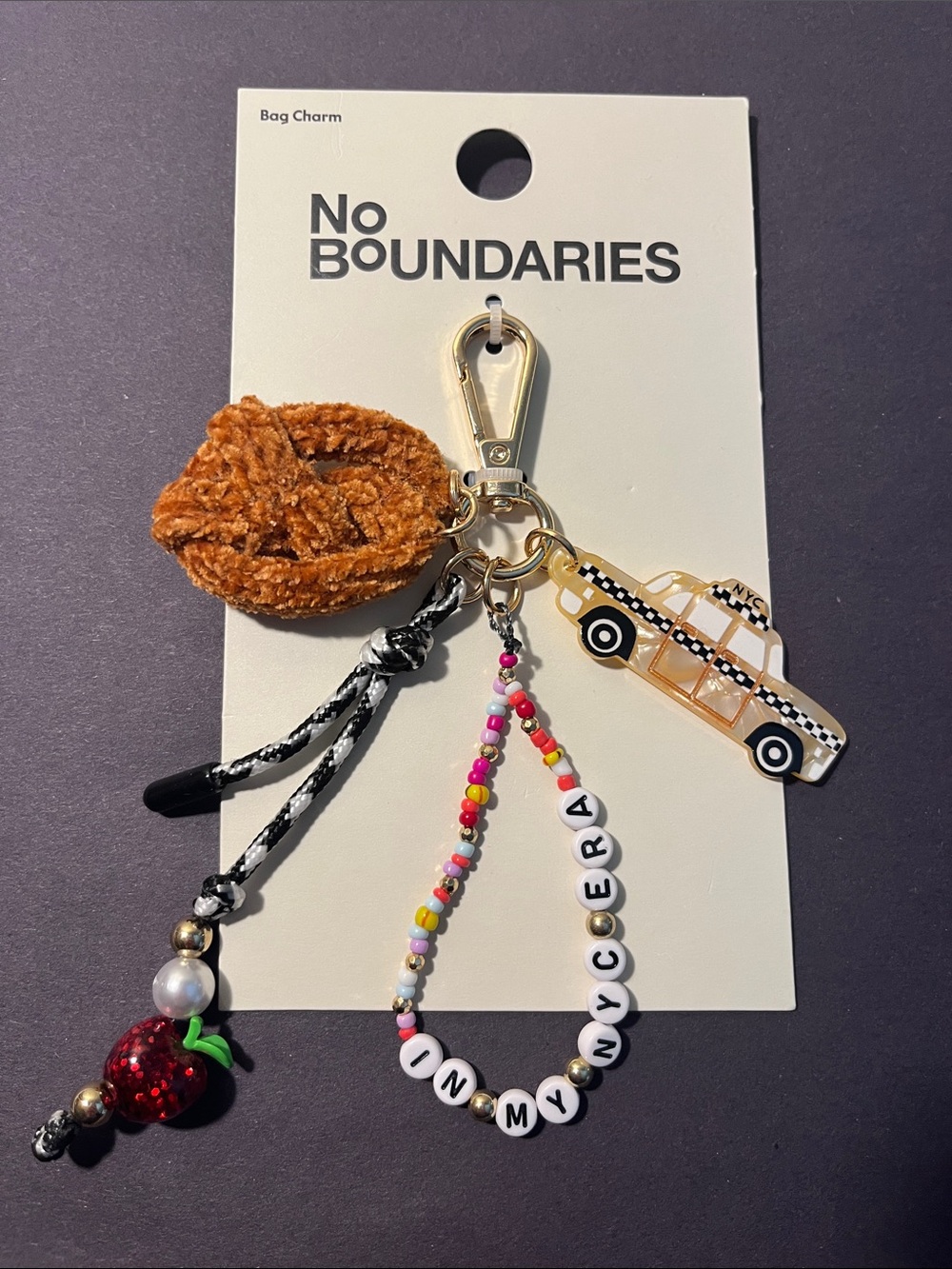 No Boundaries Brown Plush & Yellow Taxi Beaded Bag Charm